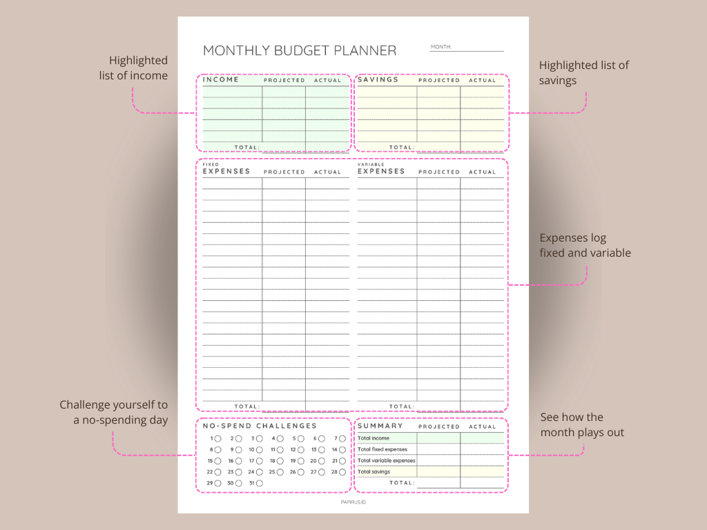 Printable monthly budget planner free template for tracking income, expenses, and savings efficiently.