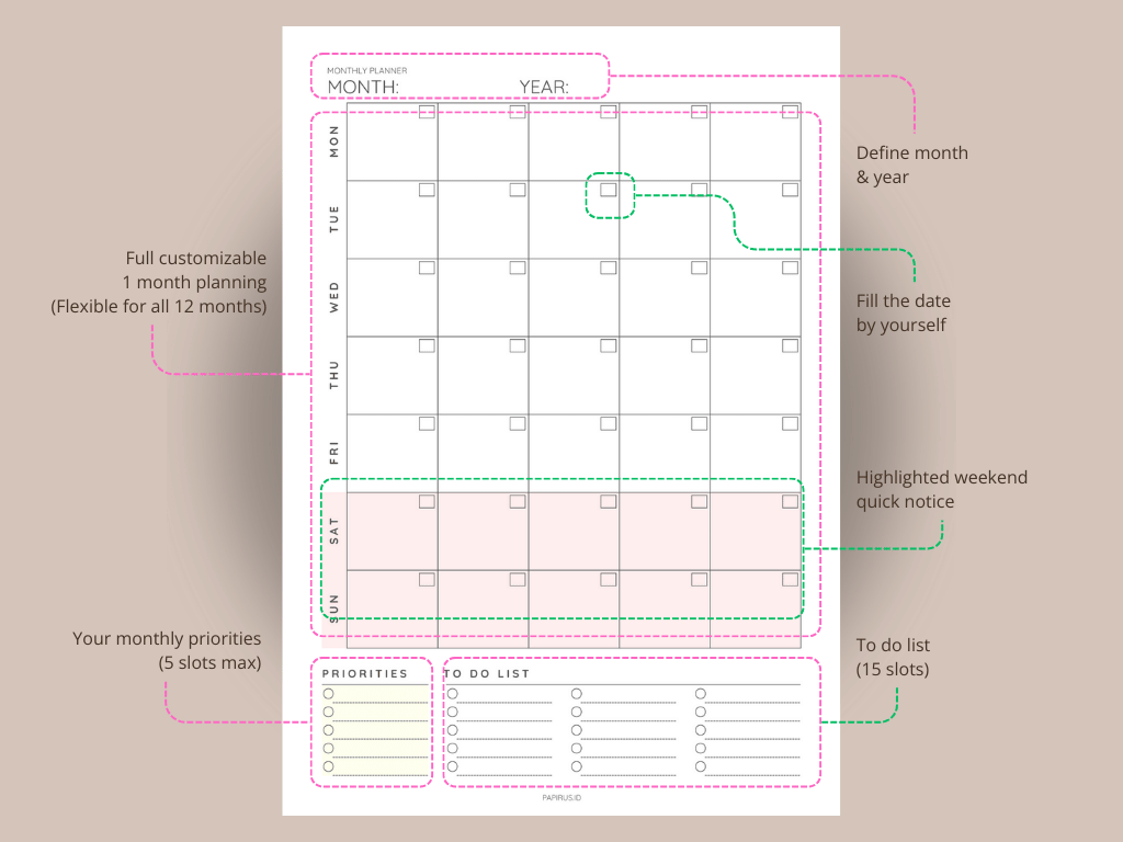 Printable Monthly Planner Template – Stay Organized and Plan Ahead, Print on A4/A5/Letter