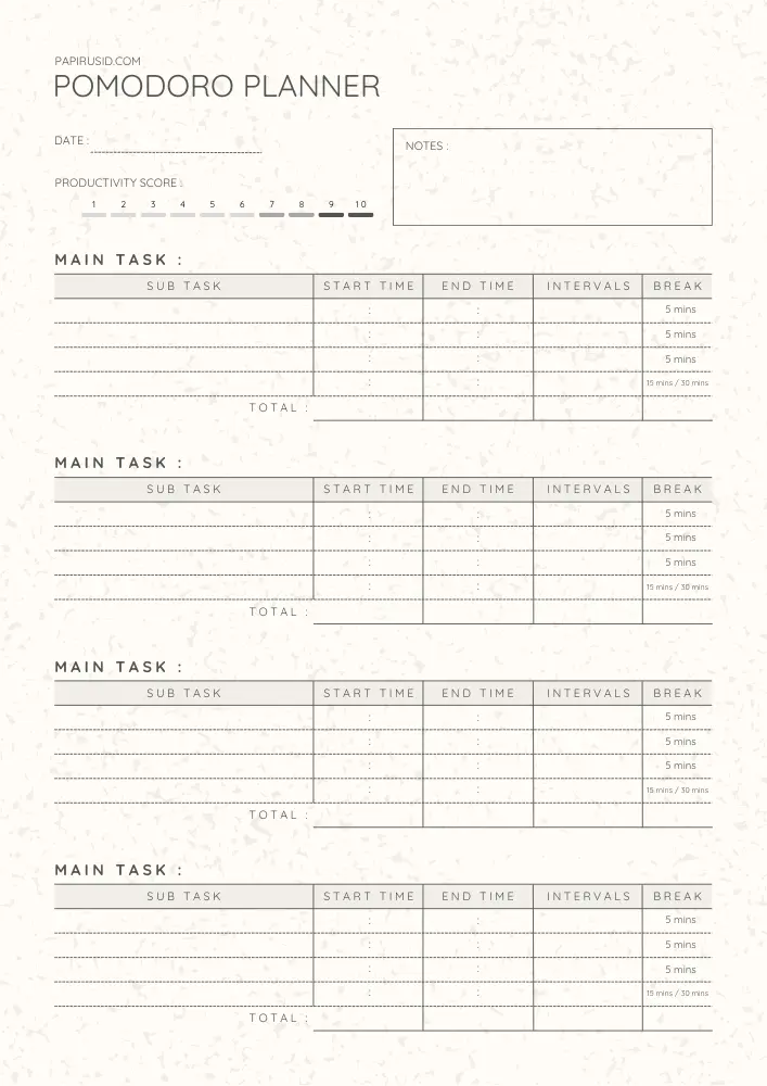 Pomodoro Planner : Mastering Time Management