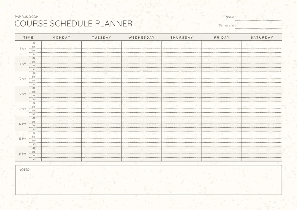 Weekly course planner designed to improve time management and productivity for students and professionals